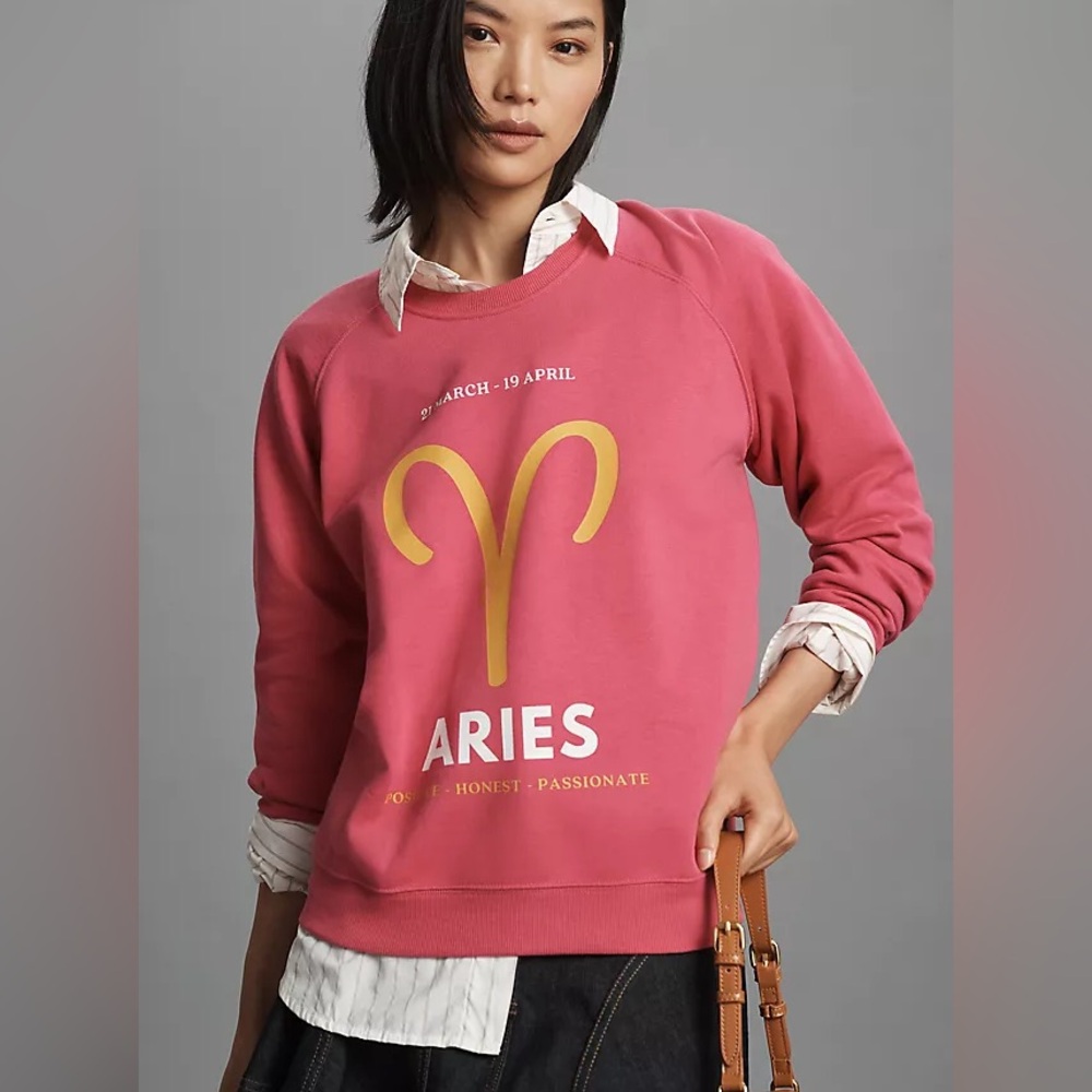 NEW Anthropologie Pink Aries Graphic Sweatshirt Size Small
